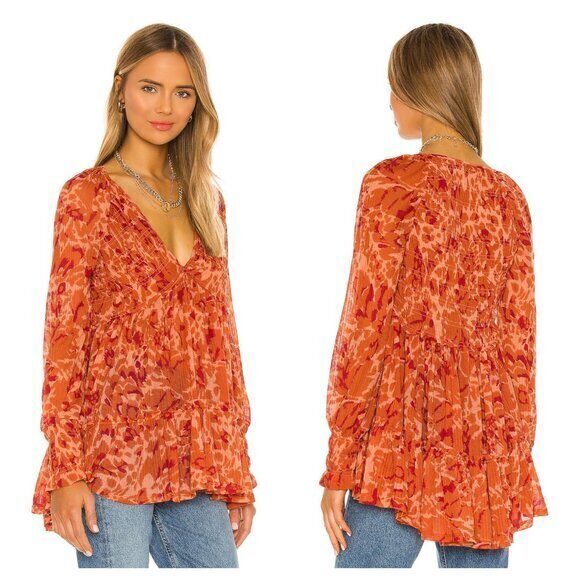 Free People Dark Romantic Tunic S Merlot Combo (Orange/Red) - Picture 1 of 16